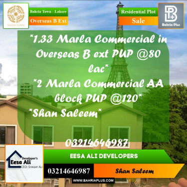 Residential Plot for Sale in Overseas B Ext -  Bahria Town, Lahore - (BP-229916)