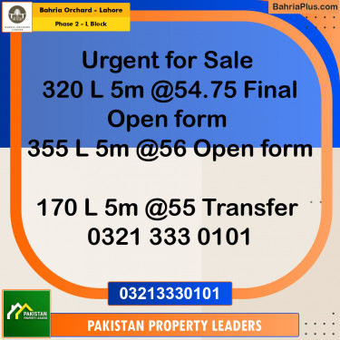 5 Marla Residential Plot for Sale in Phase 2 - L Block -  Bahria Orchard, Lahore - (BP-229942)