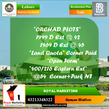 Residential Plot for Sale in Bahria Orchard, Lahore - (BP-229987)