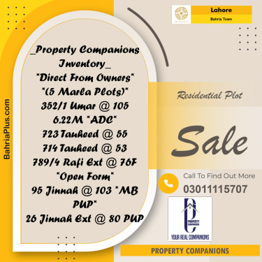 Residential Plot for Sale in Bahria Town, Lahore - (BP-230032)