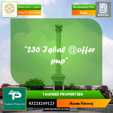 10 Marla Residential Plot for Sale in Sector E - Iqbal Block -  Bahria Town, Lahore - (BP-230040)