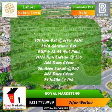 Residential Plot for Sale in Bahria Town, Lahore - (BP-230064)