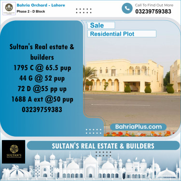 5 Marla Residential Plot for Sale in Phase 2 - D Block -  Bahria Orchard, Lahore - (BP-230090)