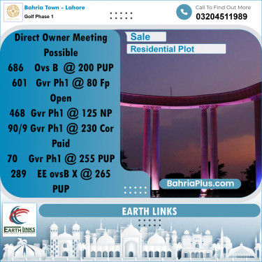 10 Marla Residential Plot for Sale in Golf Phase 1 -  Bahria Town, Lahore - (BP-230109)