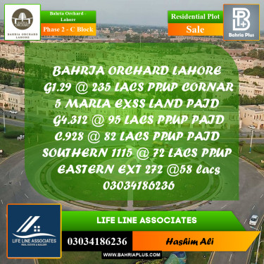 8 Marla Residential Plot for Sale in Phase 2 - C Block -  Bahria Orchard, Lahore - (BP-230149)