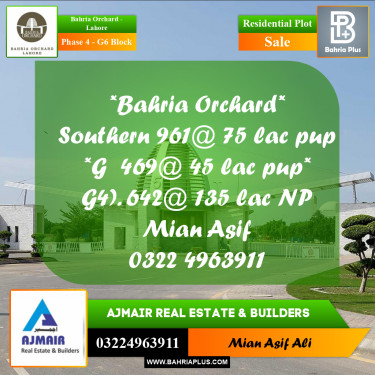 Residential Plot for Sale in Phase 4 - G6 Block -  Bahria Orchard, Lahore - (BP-230151)