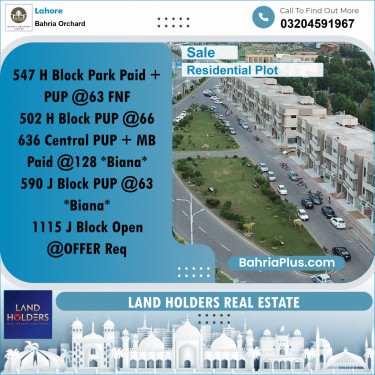 Residential Plot for Sale in Bahria Orchard, Lahore - (BP-230154)