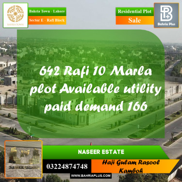 10 Marla Residential Plot for Sale in Sector E - Rafi Block -  Bahria Town, Lahore - (BP-230190)