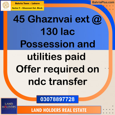 10 Marla Residential Plot for Sale in Sector F - Ghaznavi Ext. Block -  Bahria Town, Lahore - (BP-230211)