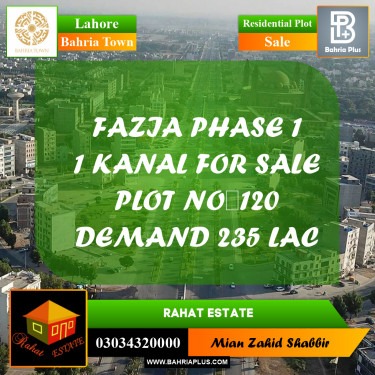 20 Marla Residential Plot for Sale in Bahria Town, Lahore - (BP-230217)