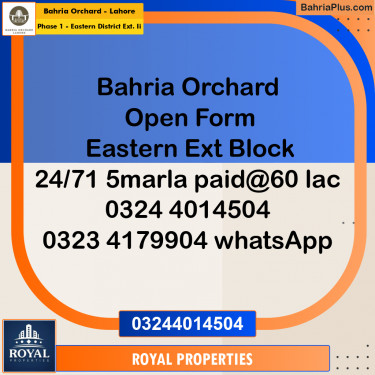 Residential Plot for Sale in Phase 1 - Eastern District Ext. II -  Bahria Orchard, Lahore - (BP-230222)