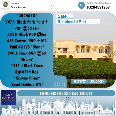Residential Plot for Sale in Bahria Orchard, Lahore - (BP-230397)