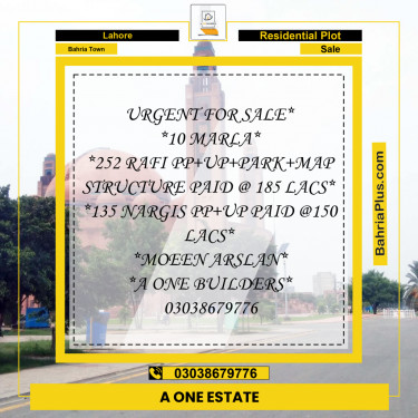 10 Marla Residential Plot for Sale in Bahria Town, Lahore - (BP-230416)