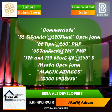 Commercial Plot for Sale in Bahria Town, Lahore - (BP-230429)