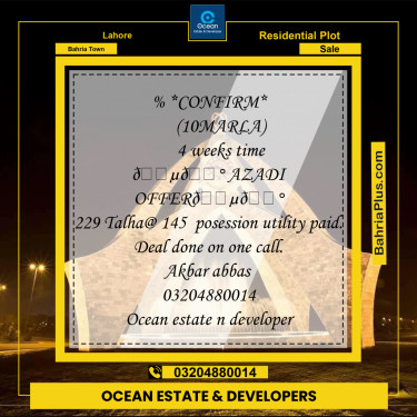 Residential Plot for Sale in Bahria Town, Lahore - (BP-230450)