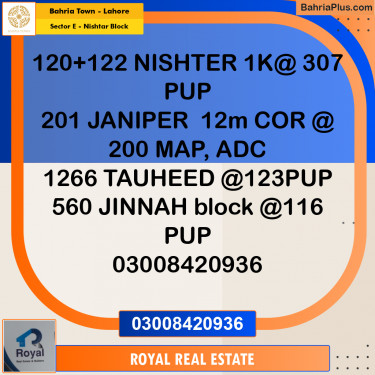 20 Marla Residential Plot for Sale in Sector E - Nishtar Block -  Bahria Town, Lahore - (BP-230472)