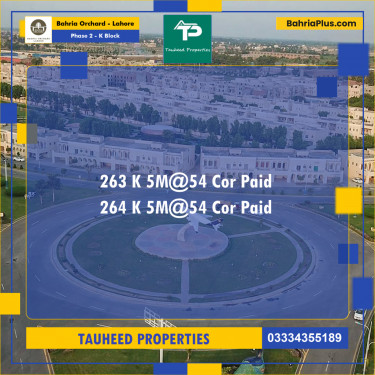 5 Marla Residential Plot for Sale in Phase 2 - K Block -  Bahria Orchard, Lahore - (BP-230491)