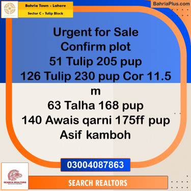 10 Marla Residential Plot for Sale in Sector C - Tulip Block -  Bahria Town, Lahore - (BP-230547)