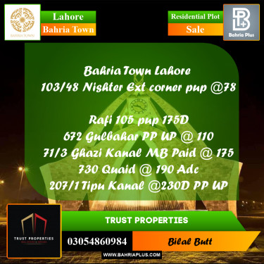 Residential Plot for Sale in Bahria Town, Lahore - (BP-230573)