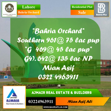 Residential Plot for Sale in Bahria Orchard, Lahore - (BP-230610)