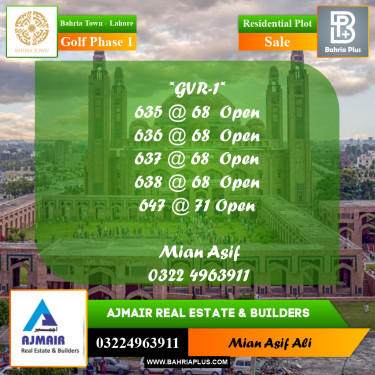Residential Plot for Sale in Golf Phase 1 -  Bahria Town, Lahore - (BP-230617)