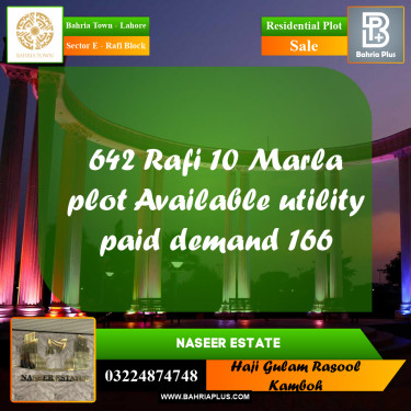 10 Marla Residential Plot for Sale in Sector E - Rafi Block -  Bahria Town, Lahore - (BP-230621)