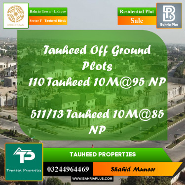 10 Marla Residential Plot for Sale in Sector F - Tauheed Block -  Bahria Town, Lahore - (BP-230660)