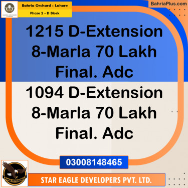 8 Marla Residential Plot for Sale in Phase 2 - D Block -  Bahria Orchard, Lahore - (BP-230732)