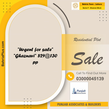 10 Marla Residential Plot for Sale in Sector F - Ghaznavi Block -  Bahria Town, Lahore - (BP-230855)