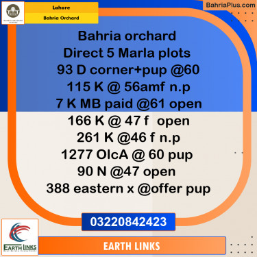 Residential Plot for Sale in Bahria Orchard, Lahore - (BP-230955)