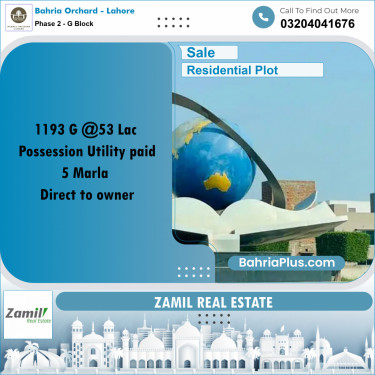 5 Marla Residential Plot for Sale in Phase 2 - G Block -  Bahria Orchard, Lahore - (BP-230965)