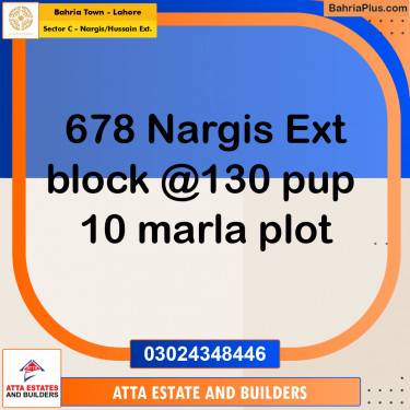 10 Marla Residential Plot for Sale in Sector C - Nargis/Hussain Ext. -  Bahria Town, Lahore - (BP-230997)