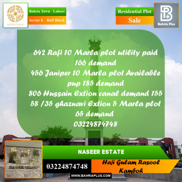 10 Marla Residential Plot for Sale in Sector E - Rafi Block -  Bahria Town, Lahore - (BP-231031)