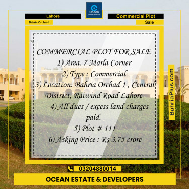 Commercial Plot for Sale in Bahria Orchard, Lahore - (BP-231037)
