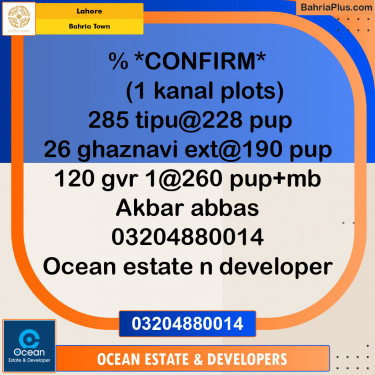 Residential Plot for Sale in Bahria Town, Lahore - (BP-231039)