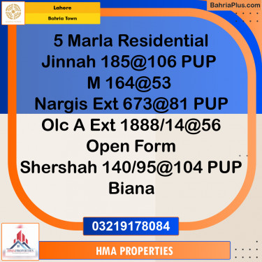 5 Marla Residential Plot for Sale in Bahria Town, Lahore - (BP-231047)