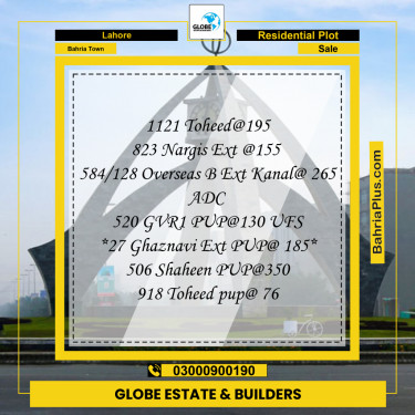 Residential Plot for Sale in Bahria Town, Lahore - (BP-231053)
