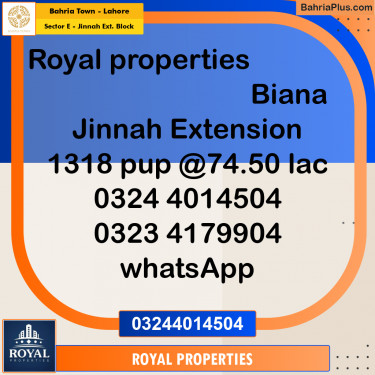 Residential Plot for Sale in Sector E - Jinnah Ext. Block -  Bahria Town, Lahore - (BP-231127)