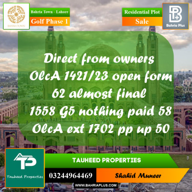 5 Marla Residential Plot for Sale in Golf Phase 1 -  Bahria Town, Lahore - (BP-231132)