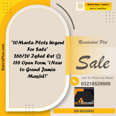 10 Marla Residential Plot for Sale in Sector E - Iqbal Block -  Bahria Town, Lahore - (BP-231137)