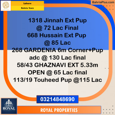 5 Marla Residential Plot for Sale in Bahria Town, Lahore - (BP-231148)