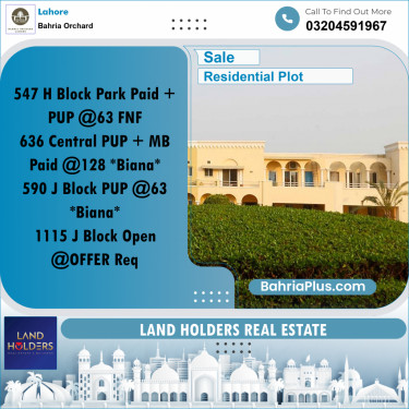 Residential Plot for Sale in Bahria Orchard, Lahore - (BP-231200)