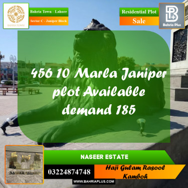 10 Marla Residential Plot for Sale in Sector C - Janiper Block -  Bahria Town, Lahore - (BP-231230)