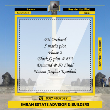 5 Marla Residential Plot for Sale in Bahria Orchard, Lahore - (BP-231263)