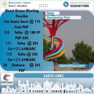 10 Marla Residential Plot for Sale in Sector F - Talha Block -  Bahria Town, Lahore - (BP-231327)