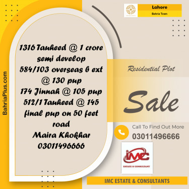 Residential Plot for Sale in Bahria Town, Lahore - (BP-231432)