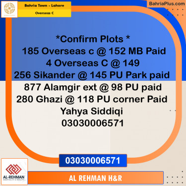 10 Marla Residential Plot for Sale in Overseas C -  Bahria Town, Lahore - (BP-231434)