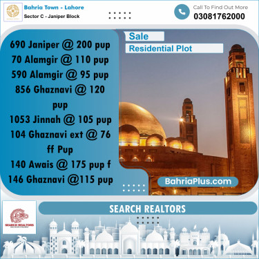 10 Marla Residential Plot for Sale in Sector C - Janiper Block -  Bahria Town, Lahore - (BP-231455)