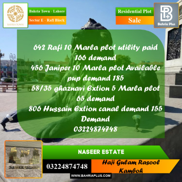 10 Marla Residential Plot for Sale in Sector E - Rafi Block -  Bahria Town, Lahore - (BP-231468)