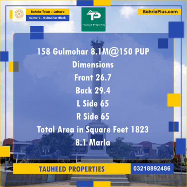 8 Marla Residential Plot for Sale in Sector C - Gulmohar Block -  Bahria Town, Lahore - (BP-231554)